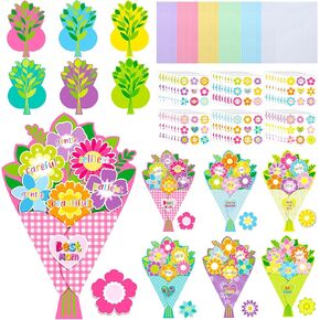 Pasimy 48 Sets عيد الأم DIY CRAINTS KIT BOUQUET بطاقات المعايدة مغلفات أنا أحبك يا أمي ملصقات زهور لأطفال المدارس الابتدائية في مرحلة ما قبل المدرسة ، عيد أم سعيد ،