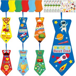 48 Packs Father's Day Crafts for Kids, Fathers Day DIY Tie Art Craft Kits Make Your Own Tie Bookmarks Bulk Gift for Father's Day Decorations Favor Classroom Home Game Activities