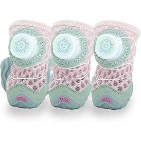 Dog Shoes Paw Protectors for Small Medium Size Puppy, Breathable Cold Mesh Pets Booties with Anti Slip Soft Sole for Hardwood Floors Summer, Button Revolve Design Easy to Wear (Pink)