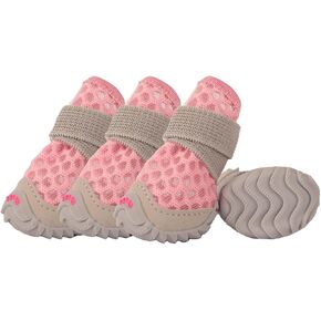 Dog Shoes for Small Dogs, Soft Mesh Dog Boots for Summer Hot Pavement, Outdoor Walking Running, Anti-Slip Dog Boots & Paw Protectors, Size 3, Pink