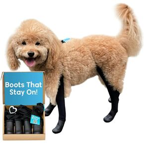 Walkee Paws Deluxe Easy-On ، طماق التمهيد الكلاب. الجوارب المقاومة للماء للكلاب الصغيرة إلى المتوسطة الحجم ، وأحذية المطر الكلب ، وحماية من الرصيف الساخن ، والمواد الكيميائية القاسية (أسود ، صغير)