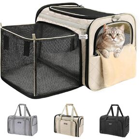 MIDOG Cat Carrier for Small to Medium-Sized Cats,Up to 15 Lbs, TSA Airline Approved Soft Sided Pet Carrier,Collapsible Travel Cat Bag(Beige)