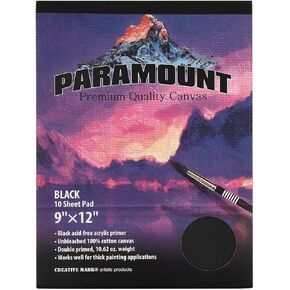 Paramount Universal Premium Cotton Cotton Black Canvas Pads - Black - 9 "× 12" - 10 أوراق - وسادات القماش المزدوجة المزدوجة للطلاب ، الرسم ، الرسم ، السفر ، والمزيد
