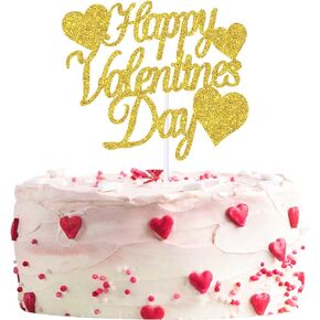 12pcs Red Glitter Happy Valentine's Cake Cake Toppers Food يختار زينة الكيك لموردي حفلة عيد الحب