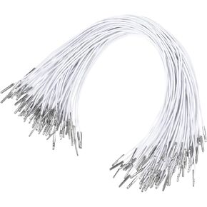 80 Pcs Elastic Barbed Cord 11.8 inch Loop Stretch Round String with Metal Ends Stretch Band String for Mask Making Hats DIY Signs and Badges (White)