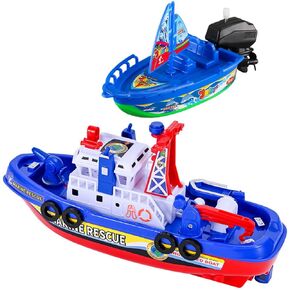 مجموعة ألعاب النيران والمراكب الشراعية ، لعبة مكافحة الحرائق لعبة Fireship Water Toy Toy Water Port Toy Marine Marine Toy مع لعبة حمام Sain-Up Sail-Up Light+Wind-Up (مع مركب شراعي)