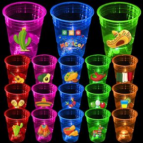 mishunyus 40 Pack Glow in the Dark Cinco de Mayo Party Cups (16 oz) - Fiesta Party Supplies, Taco Night Decorations, Mexican Themed Dinnerware, Day of the Dead Decor - for Cinco de Mayo Fiesta Favors