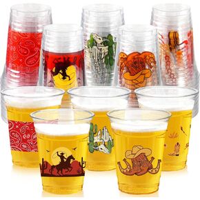 50Pcs Western Cowboy Plastic Cups,12 OZ Disposable Cowboy Themed Drinking Cups for Western Themed Parties, Tailgate Events,Wedding Birthday Party Supplies Decorations Favors