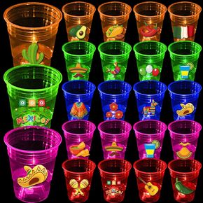 Mishunyus 40 Pack Glow في Dark Cinco de Mayo Party Cups (16 أوقية) - لوازم الحفلات فييستا ، ديكورات ليلية تاكو ، أدوات المائدة المكسيكية ، يوم ديكور الميت - لصالح سينكو دي مايو فييستا