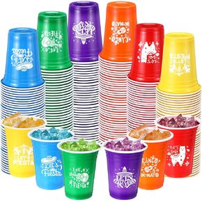 60 Pack Mexican Party Let's Fiesta Cups Cinco De Mayo Decorations 12 oz Disposable Plastic Cups for Fiesta Taco Birthday Party Drinkware Supplies