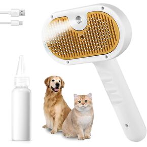 Pet Steam Brush for Dog & Cat – 3-in-1 Spray Hair Removal Comb – Steam for Shedding & Grooming – Water Brush for Long & Short Haired Pets – Spritz Defur Comb –