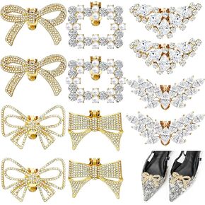 yadiana 12 Pcs Rhinestone Shoe Clips, Detachable Decorative Bow Knot Shoe Buckles, Bling Crystal Shoes Charms Accessories, Fashion Bridal Wedding Party Heel Jewelry Clips for Women, 6 Styles
