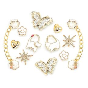 12Pcs Bling Cat/Butterfly/Flower/Starfish/Heart Shoes Charms Enamel Diamond Jewelry, Croc Shoe Decoration for Women Girls, DIY Accessories for Clog Sandals