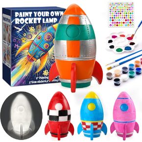 AluAbi Paint Your Own Rocket Lamp - Art & Crafts Painting Kits for Kids, DIY Night Light, Creative Art Supplies School Activities, Birthday Easter Christmas Holiday Gift for Girls Boys Ages 4 5 6 7 8+