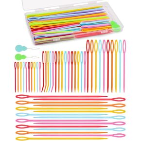 UOOU 67 PCS Plastic Needles, 5 Sizes Yarn Needles, Darning Needles for Yarn, Yarn Needles Large Eye for Crochet, Crochet Needles for Knitting, Weaving and Sewing