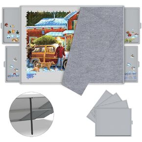 Puzzle Board 1500 Pieces,Jigsaw Puzzle Board with Adjustable Tilting Pole,Jigsaw Puzzle Board with Drawers,Grey Tilting Puzzle Board with Cover,Puzzle Storage,Puzzle Tray