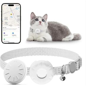 Cat Tracker ، Pet Tracker for Cats ، طوق Cat GPS Tracker مع مشبك مرنة الأمان ، GPS Tracker متوافق مع Apple Find My App (iOS فقط) ، لا توجد رسوم شهرية ، مقاومة للماء ، أسود