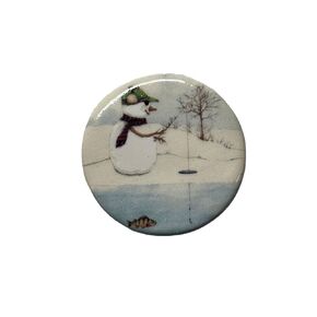 Ceramic Smoke Stone Hand Rolled Unfiltered Cigarette Holder Winter Snowman Ice Fishing Design