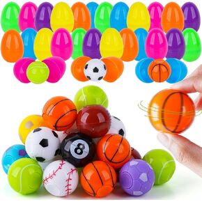 72 Pcs Prefilled Easter Eggs with Fidget Spinner Sports Balls Toy for Kids Boys Girls, Easter Basket Stuffers Egg Fillers Easter Egg Hunt Party Favors Classroom Prize (36 Eggs + 36 Spinners)
