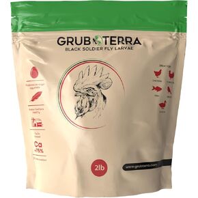 GrubTerra Golden Dried Black Soldier Fly Larvae - Premium Supplement to Increase Egg Production for Hen Treats, Bird Feed, Chicken Feeder, Pet Bird Food, and Wildbird Feed (5lb)
