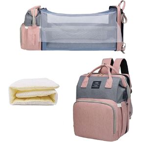 Diaper Bag Backpack with Changing Station, Foldable Baby Diaper Bags Large Capacity Waterproof USB Charging Port, Mummy Bag for Baby Boy Girl, Gray