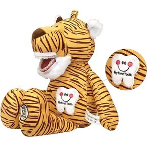 Tooth Fairy Puppet, YOUYA Dental Puppet Oral Health Presentation Puppet Striped Tiger Tooth Fairy Dental Educational Plush Small Size Doll with Teeth for Kids Chidren Boys Girls