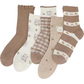 Thin Crew Women Viscose Bamboo Cotton Socks Ankle Cute Pattern Stripe Novelty Girls Preppy Sock 5 Pairs
