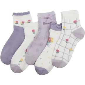 Thin Crew Women Viscose Bamboo Cotton Socks Ankle Cute Pattern Stripe Novelty Girls Preppy Sock 5 Pairs in Kuwait