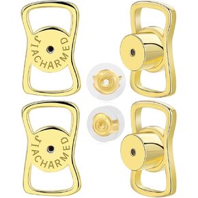 Earring Backs Replacements,JIACHARMED Well Made Tiny Waist Shape Earring Lifter Backs for Droopy Ears,Heavy Earrings 4pcs Large Support Backings Plus 2pcs Rubber Earring Backs, 18K Gold