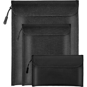 Fireproof Waterproof Document Bag 2000℉ - 3 Pack Fireproof Bags for Cash/Documents with Locking Zipper, Waterproof Money Bag & Passport Holder, Important Document Organizer Pouch (Black)