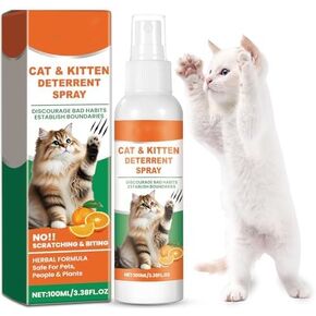 Cat Deterrent Spray, Natural Ingredients Cat Spray Deterrent for Cats and Kittens, Safe Cat Deterrent Indoor, Cat Urination Deterrent for Furniture Protection, Effective Cat Scratch Deterrent Training