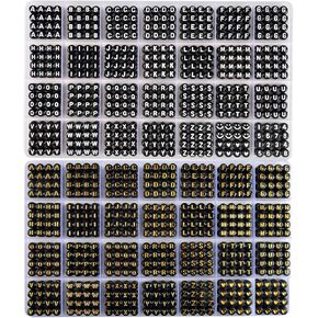 L'EclatDina 2 Box Set Letter Beads, Alphabet Beads for Bracelets, 1900+ PCS Round Number & Heart Beads, 5m Elastic String Jewelry Making Kit, Ideal for Friendship Bracelets (Black+Gold)