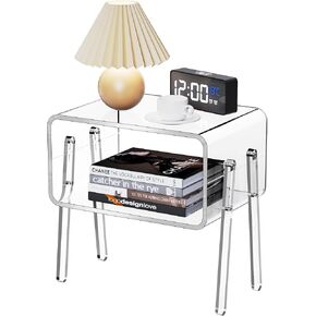 Acrylic Side Table, Stackable End Table with Open Storage for Small Spaces, Clear Nightstand Bedside Table with Legs for Bedroom, Living Room (Clear, 16.9" × 11.8“ × 17")