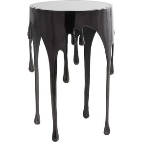 Deco 79 Aluminum Metal Abstract Melting Drip Accent Table with Melting Design and Shaded Glass Top, 16' x 16' x 25', Gold
