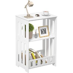 3-Tier End Table Nightstand White, Narrow Side Table with Storage Shelf, Small Bookshelf Bedside Table for Bedroom, Living Room, Office, Bathroom