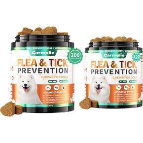Dual Flavor Flea Chews Bundle - 200 Each - Natural Flea & Tick Prevention for Dogs - Oral Flea Support for All Breeds - Chicken & Duck Flavor Combo