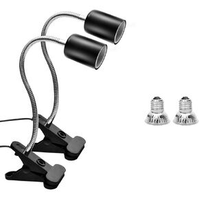 Reptile Heat Lamp with Flexible Gooseneck Stands, 2 Lamps, 360° Rotatable Clips, UVA + UVB Spectrum for Terrariums (1, Black) in Saudi Arabia