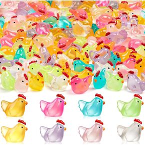 64PCS Luminous Mini Chicken Figurines Resin Miniature Animals, 8 Colors Tiny Chickens Miniature Glow in The Dark for Dollhouse, Micro Landscape, DIY, Home Outdoor Party Decor