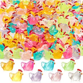 64PCS Luminous Mini Chicken Figurines Resin Miniature Animals, 8 Colors Tiny Chickens Miniature Glow in The Dark for Dollhouse, Micro Landscape, DIY, Home Outdoor Party Decor in Kuwait