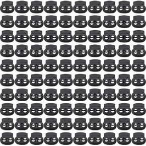 100Pcs Plastic Spring Cord Lock Double Hole Toggle Stopper Buttons Fastener Slider (BLACK)