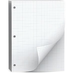 Loose Leaf Graph paper 8 x 10.5, Graph Ruled Paper, 3 Hole Punched Paper, 4 x 4 Quad Ruled Graph Paper, 10-1/2" x 8" Filler Paper Notebook Paper, 120 Sheets Graphing Paper for Business Home School