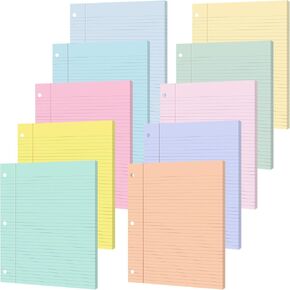 gisgfim 100 Sheets Loose Leaf Binder Paper, 8" x 10.5" Colored College Ruled Paper, 3 Hole Punched Lined Refill Inserts Thicken for 3-Ring Binders Notebooks Planner Writing School Office (Pastel)