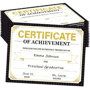 30 Certificates of Achievement Student Award Certificates Kindergarten Graduation Certificates Paper Monthly Certificates 8.5 x 11 inches (Black)