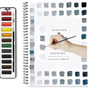 AUNVITO Water Color Workbooks,Beginner-Friendly Watercolor Painting Kit with Paint，12 Colors Watercolor Paint Set with Paint Brush(Flowers)