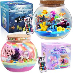Unicorn & Ocean Light Up Terrarium Kit for Kids ، Unicorn & Sean Animal Toys Higds للأطفال الذين تتراوح أعمارهم