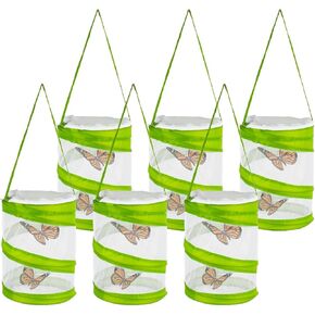 6PCS Mini Butterfly Habitat, Dragonfly Butterfly Flying Insect Mesh Cage, Outdoor Observation Plant and Small Animal Terrarium Pop up Open-5.5" x 7.5" Tall (S-Cylinder 6pcs)