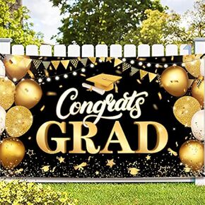 Katchon ، Xtralarge Congrats Banner - 72 × 44 بوصة ، تهانينا لافتة | 2025 زخارف حفل التخرج ، خلفية التخرج الأسود والذهبي 2025 | زينة التخرج السوداء والذهبية 2025
