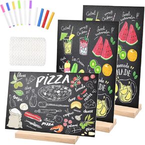 1 Pack 8.1x12 in Chalkboard Signs with Stand for Tables Small Chalk Board Signs Tabletop Message Board Sign with Wood Base for Home Decorations Coffee Shop Restaurant Kitchen Wedding Party