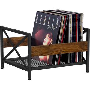 Vinyl Record Storage Record Holder, Metal & Wooden Record Crates, Album Storage for Records Vinyl Holder Holds up to 50-100 Records, Desktop Organizer for Books Files
