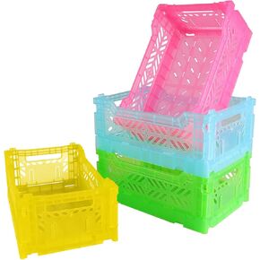 Mid Size Pastel Plastic Storage Crates and Baskets, Collapsible Crates for Organizing, 4L SpaceSaving Bins for Classroom, Kitchen, Office, Bedroom,Desk Organizer. (Clear Pink)